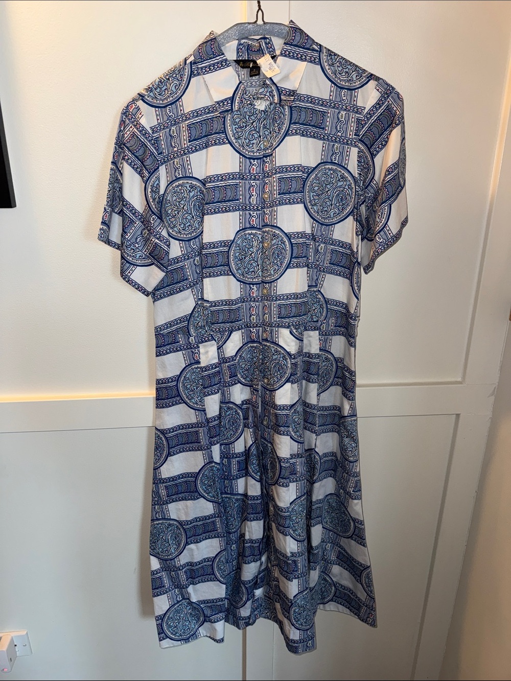 Brooks Brothers Blue and White Printed Midi Dress